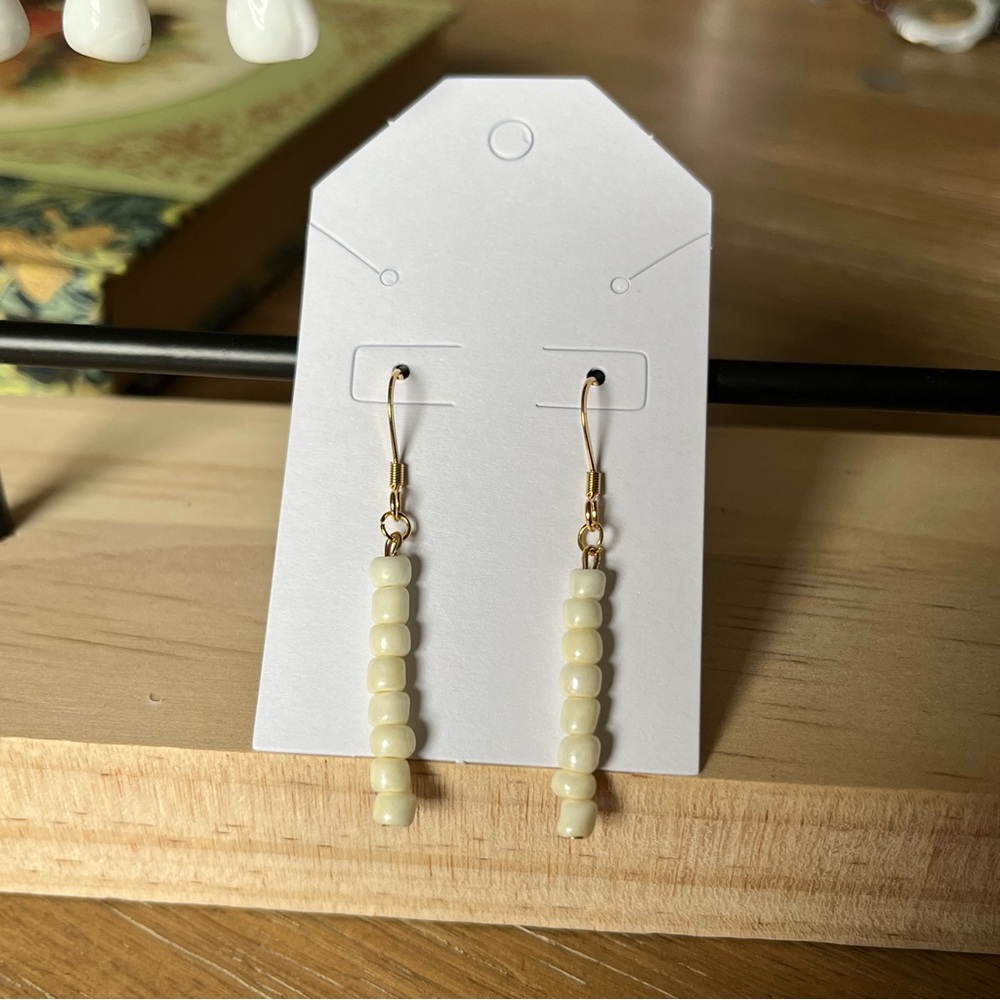 Handmade 18k Gold Plated White Beaded Earrings
